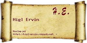 Higl Ervin névjegykártya